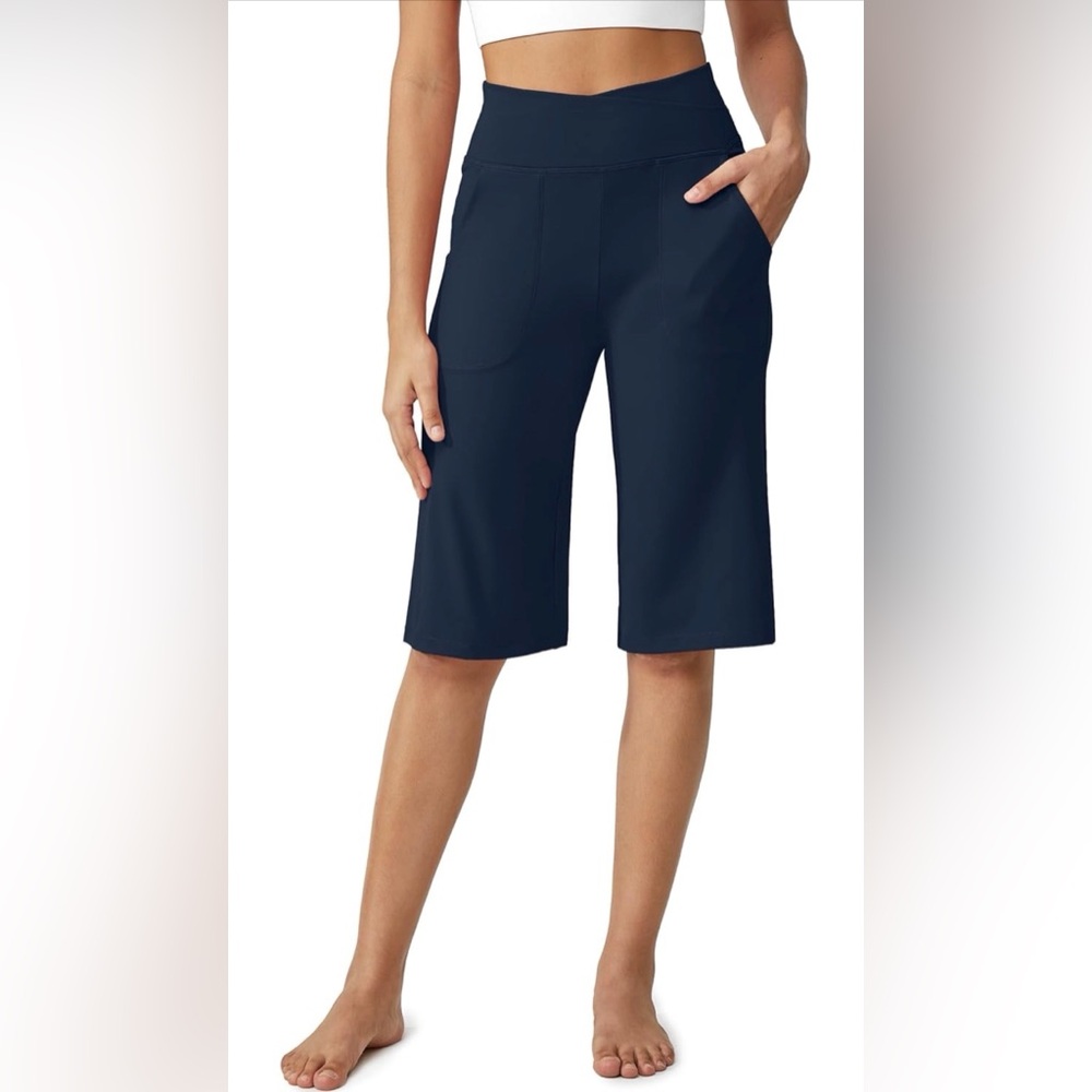 G4Free Dark Navy High Waist Athletic Capri’s /Side Slash Pockets Small (4/6) NWT
